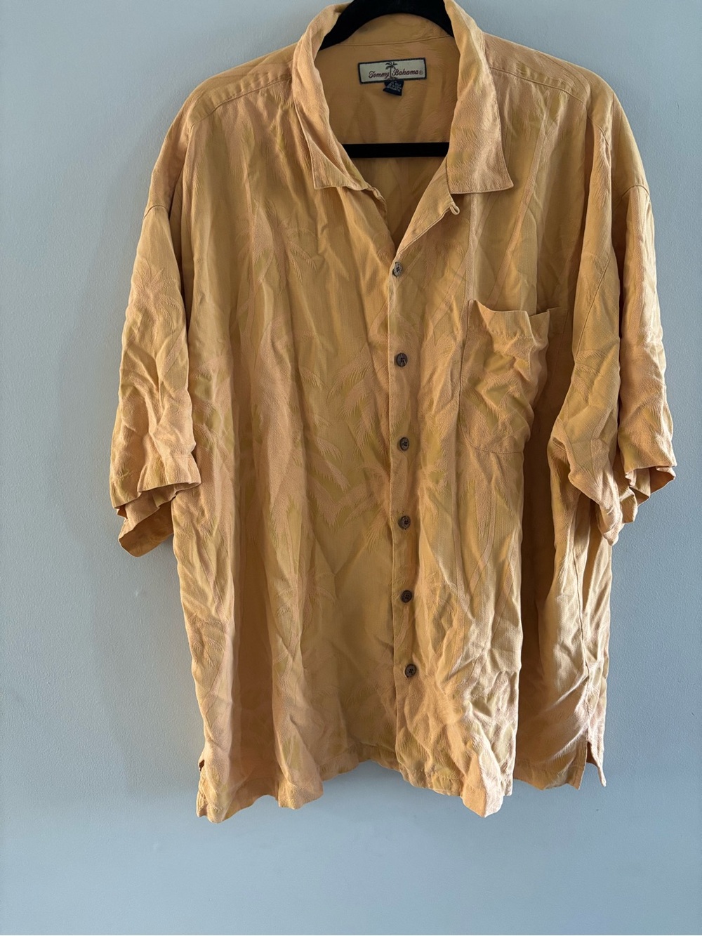 Vintage Tommy Bahama Men’s silk shirt Yellow Orange Textured Palm Trees Size XXL